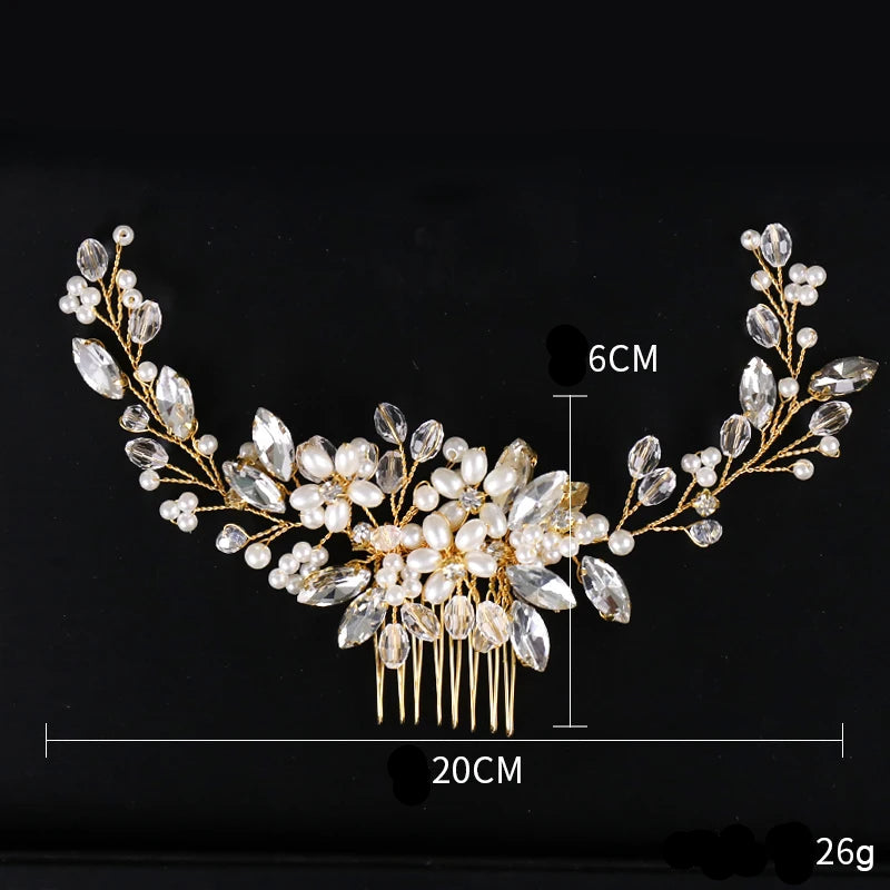 Trendy Gold Pearl Crystal Bridal Hair Comb Hair Accessories Wedding Bridal Headpiece Hair ornaments Bride Women Hair Jewelry