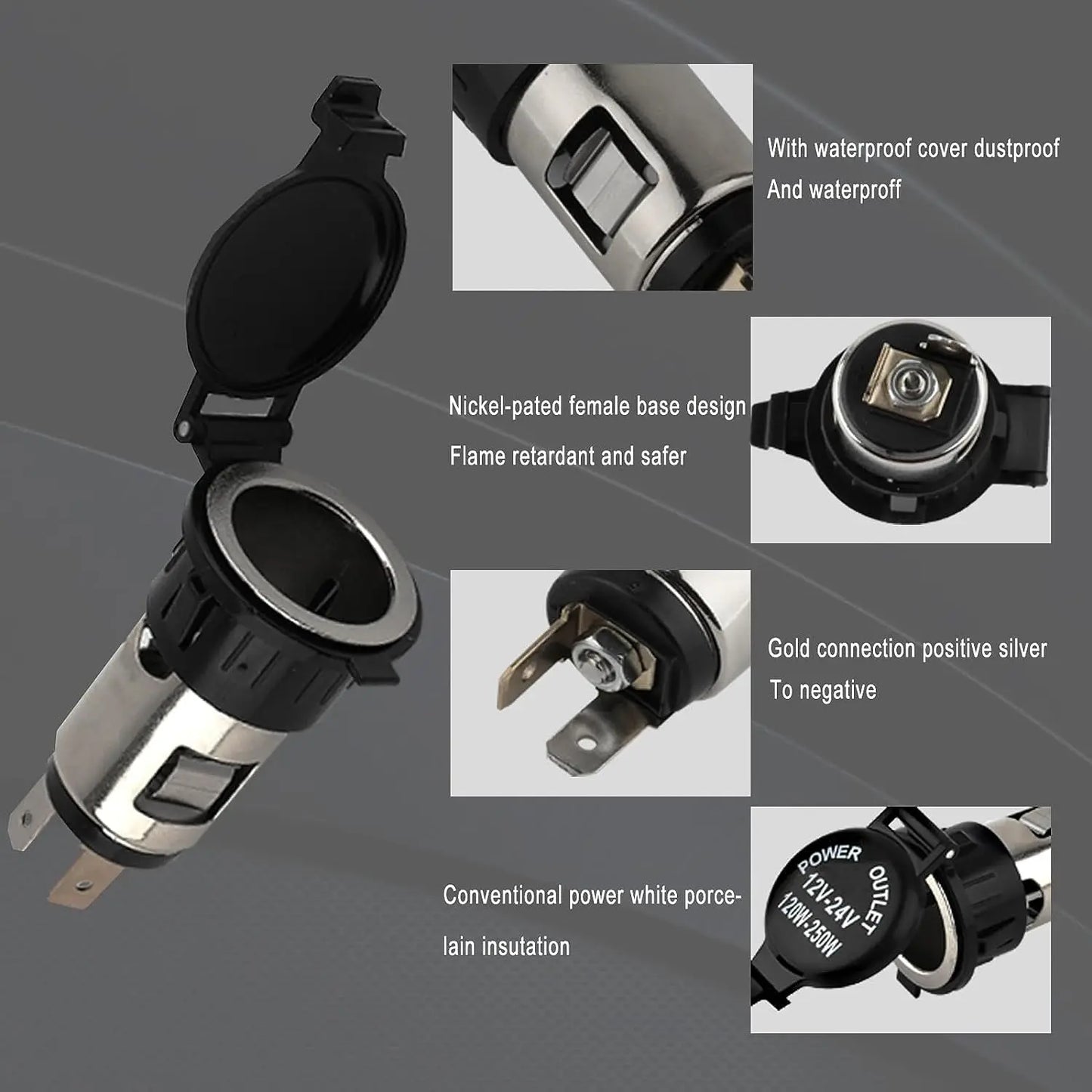 Cigarette Lighter Socket DC 12V Car Cigarette Lighter Female Power Outlet Socket Replacement Waterproof for Automotive Truck RV