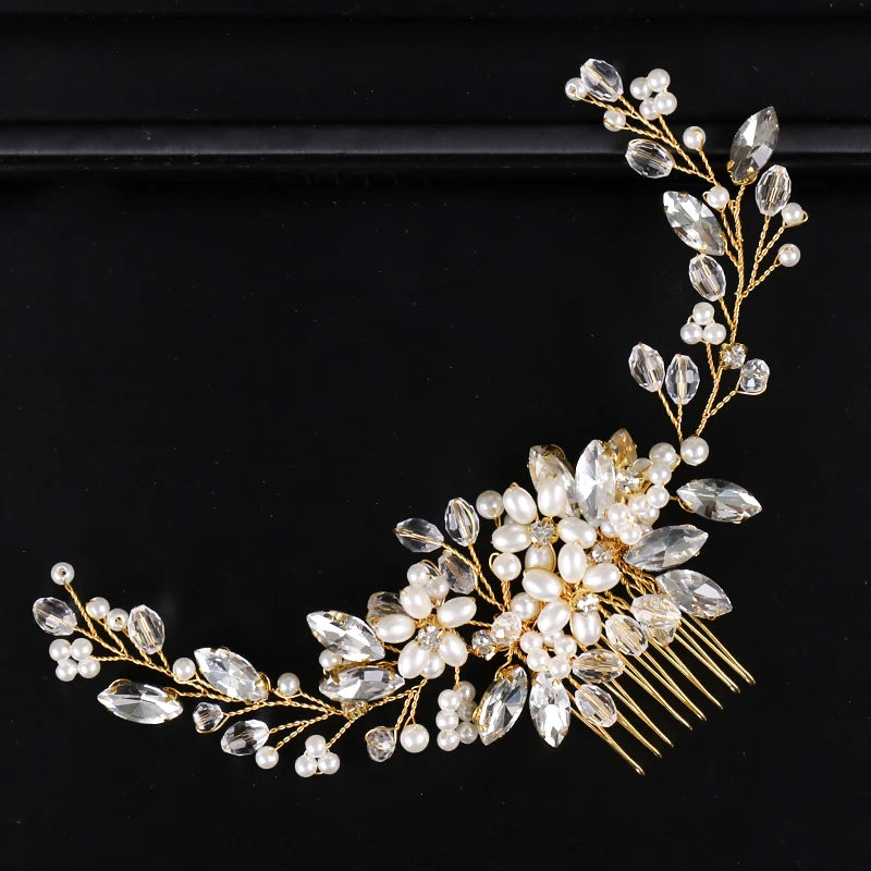 Trendy Gold Pearl Crystal Bridal Hair Comb Hair Accessories Wedding Bridal Headpiece Hair ornaments Bride Women Hair Jewelry