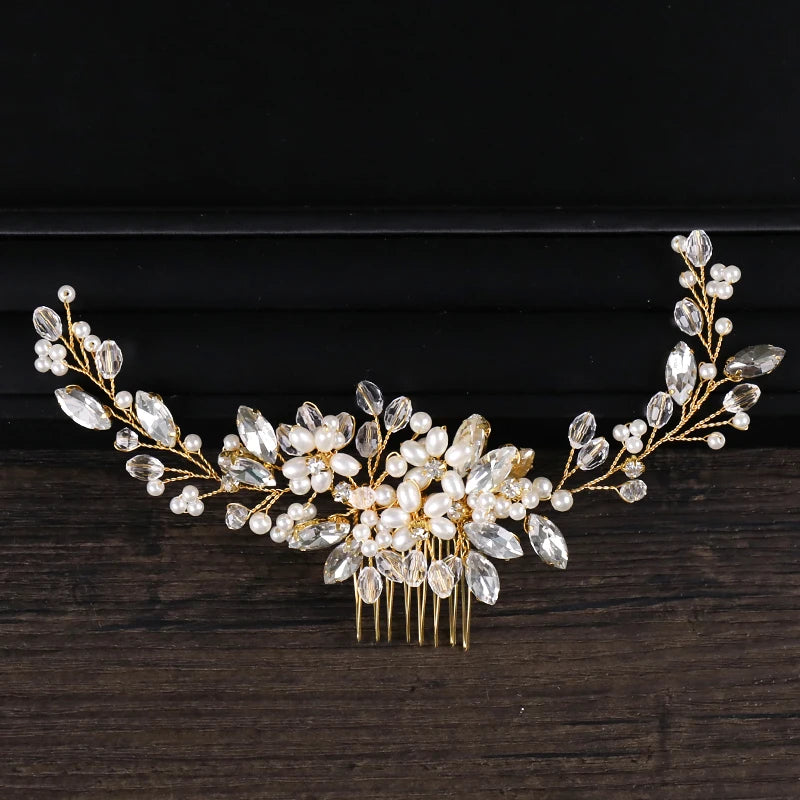 Trendy Gold Pearl Crystal Bridal Hair Comb Hair Accessories Wedding Bridal Headpiece Hair ornaments Bride Women Hair Jewelry