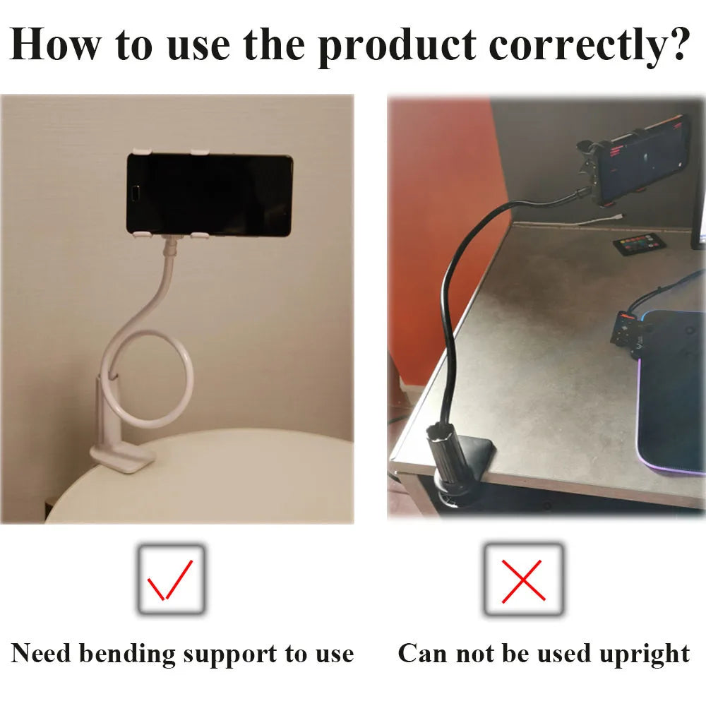 Lazy Phone Holder Flexible Gooseneck Mount Clamp Stand for iPhone Anroid Cellphone Bed Desk Phone Holder 360° Mobile Phone Clip