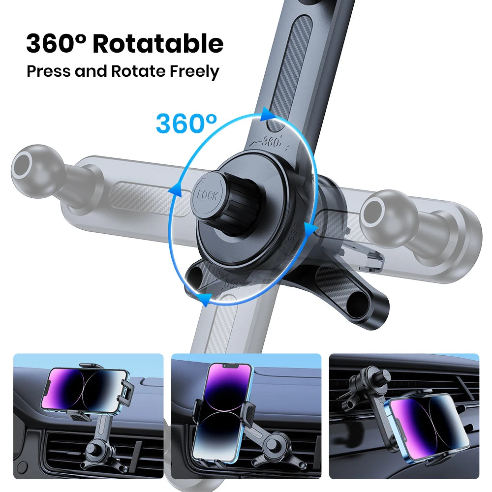 TOPK D42T Car Phone Mount , Extended Arm 3-Point Support Extendable Metal Hook Superior Stability Cell Phone Holder for Cars
