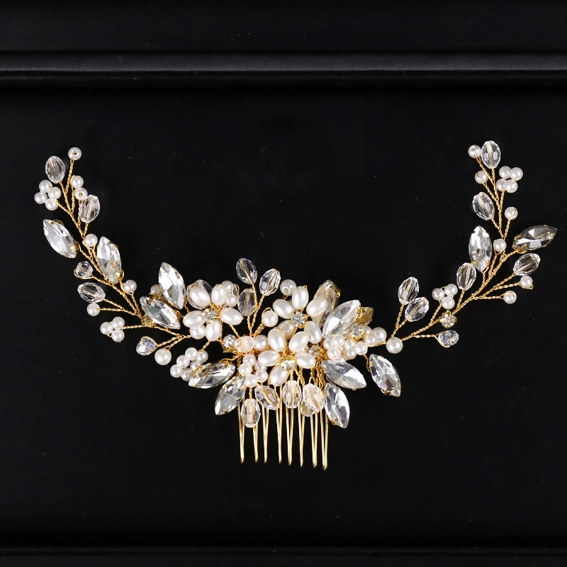 Trendy Gold Pearl Crystal Bridal Hair Comb Hair Accessories Wedding Bridal Headpiece Hair ornaments Bride Women Hair Jewelry