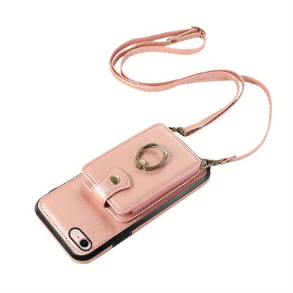 CX Organ Finger Ring Holder (Short Rope+Long Rope) for iPhone 16/15/14/13/12/11 Pro Max SE 2020/SE 2022/X/XS/XR/XS Max 16 Plus 15 Plus 14 Plus 7 8 Plus Case Wallet with Card Holder, 360°Rotation Finger Ring Holder Kickstand,