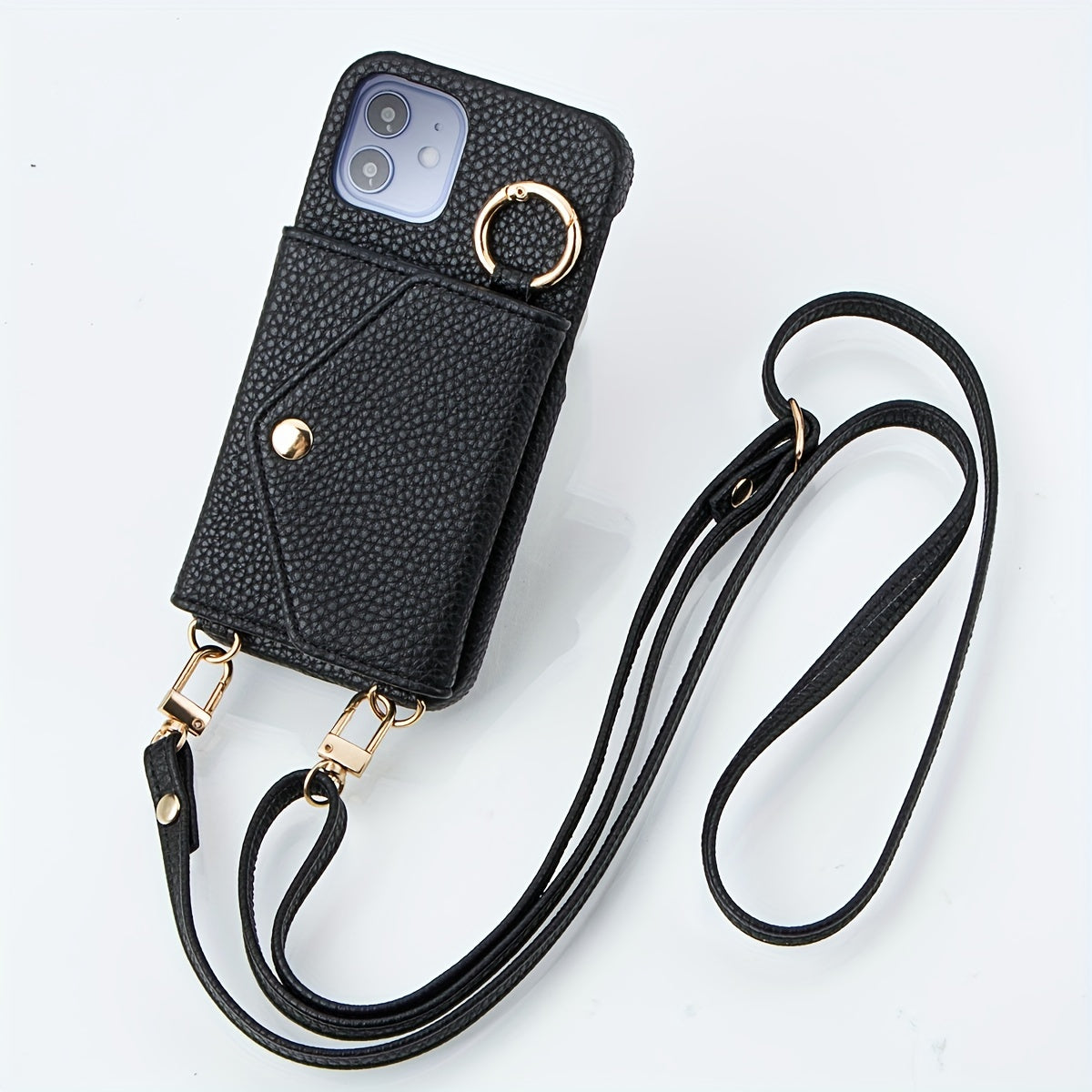 iPhone 15/14 Plus/13/12/11 Pro Max Chic Faux Leather Case - Crossbody Lanyard & Mirror - Shockproof Protective Cover for Daily Use