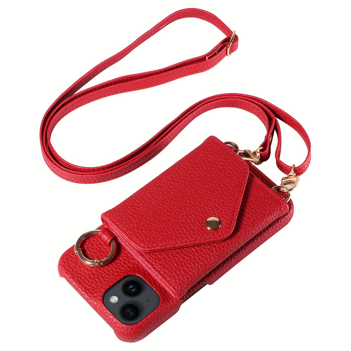 iPhone 15/14 Plus/13/12/11 Pro Max Chic Faux Leather Case - Crossbody Lanyard & Mirror - Shockproof Protective Cover for Daily Use