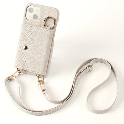 iPhone 15/14 Plus/13/12/11 Pro Max Chic Faux Leather Case - Crossbody Lanyard & Mirror - Shockproof Protective Cover for Daily Use