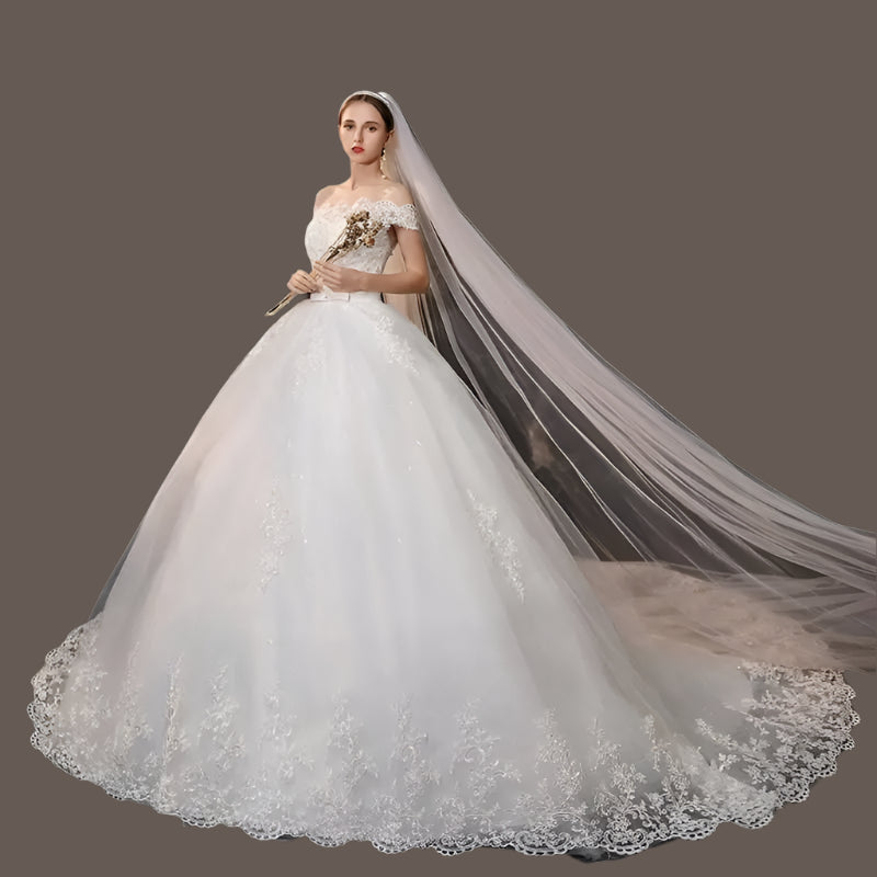 Long Sleeve V Neck Lace Wedding Dress 2025