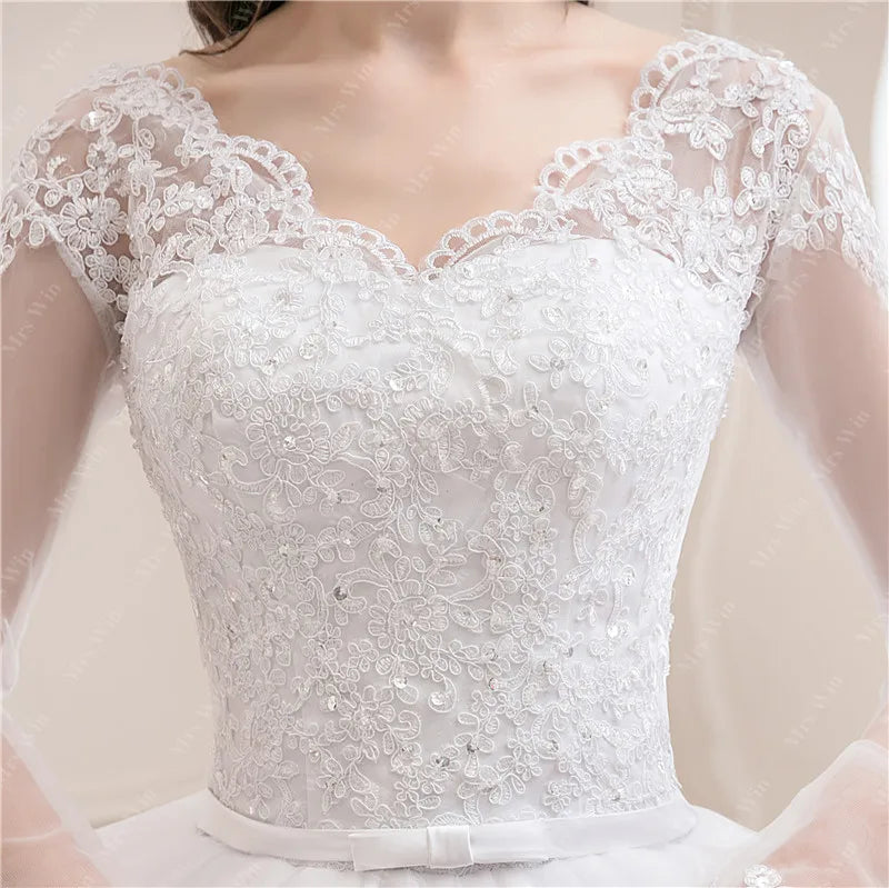 Long Sleeve V Neck Lace Wedding Dress 2025