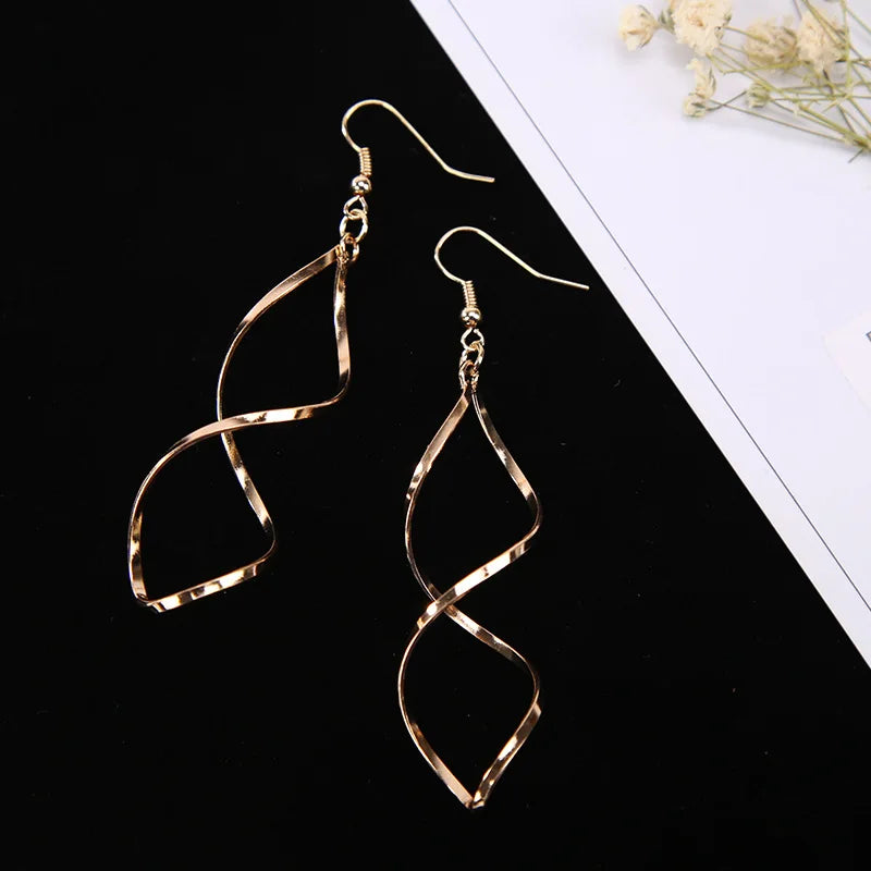 Fashion Simple Spiral Drop Earrings For Women Long Curved Wave Dangle Brincos Statement Wedding Party Jewelry Wholesale