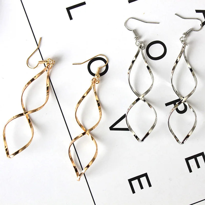 Fashion Simple Spiral Drop Earrings For Women Long Curved Wave Dangle Brincos Statement Wedding Party Jewelry Wholesale