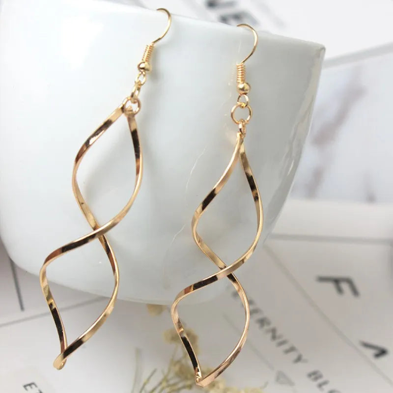 Fashion Simple Spiral Drop Earrings For Women Long Curved Wave Dangle Brincos Statement Wedding Party Jewelry Wholesale