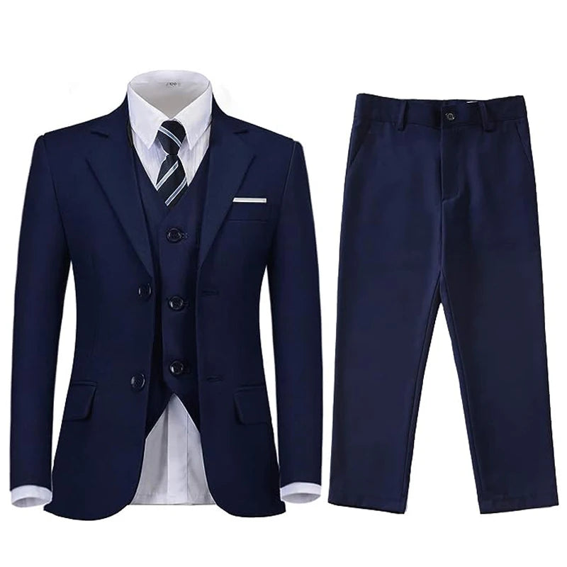 Boys Black Navy Suits Slim Fit Dress Clothes Ring Bearer Outfit Children Wedding Party Performance Costume Kids Blazer Pants