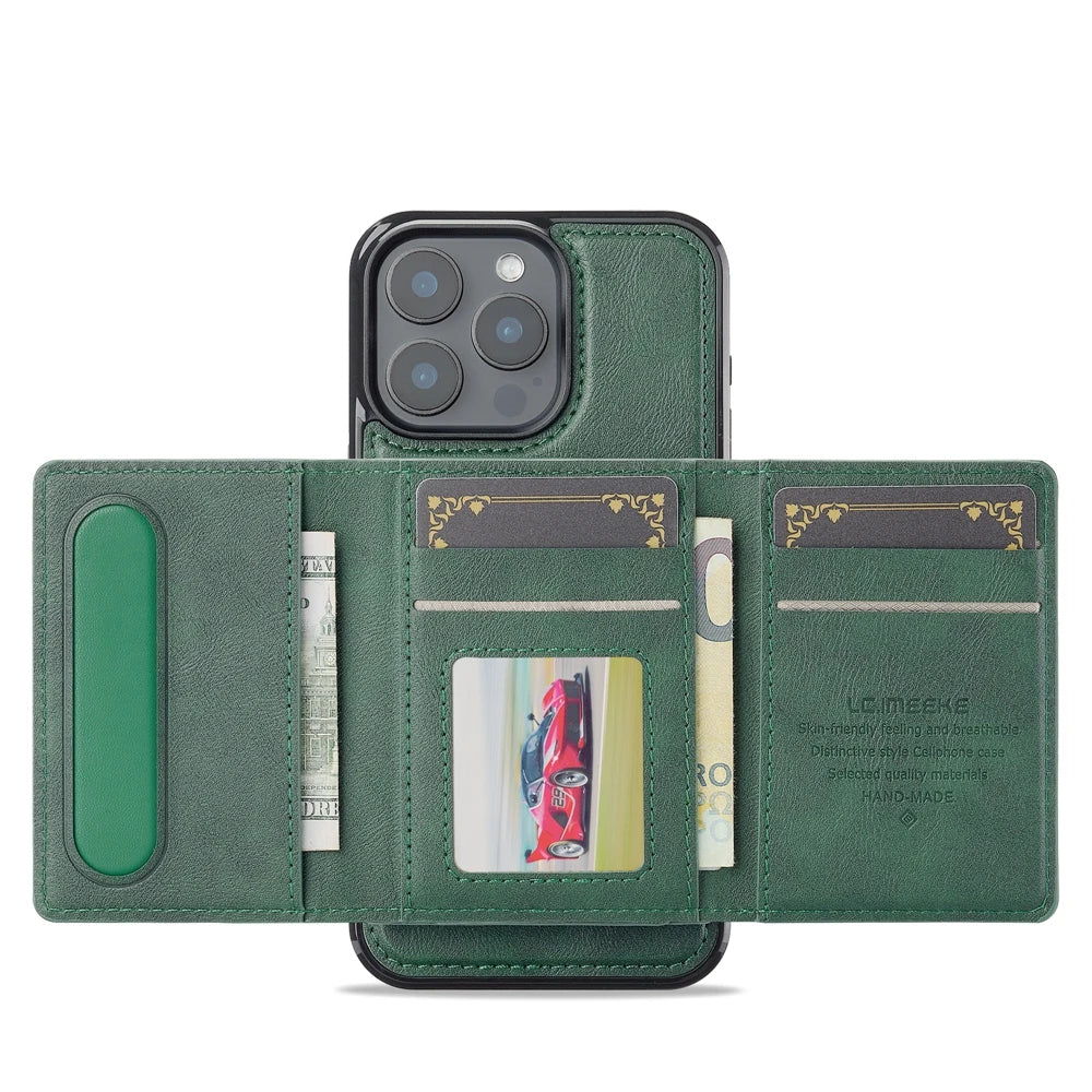 2 in 1 Magnetic Wallet Leather Case For iPhone 16 Pro Max 15 Plus Magsafe Phone Cover Fold Cards bag Kickstand