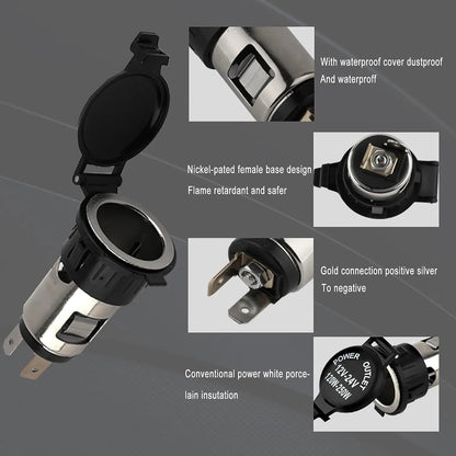 Cigarette Lighter Socket DC 12V Car Cigarette Lighter Female Power Outlet Socket Replacement Waterproof for Automotive Truck RV