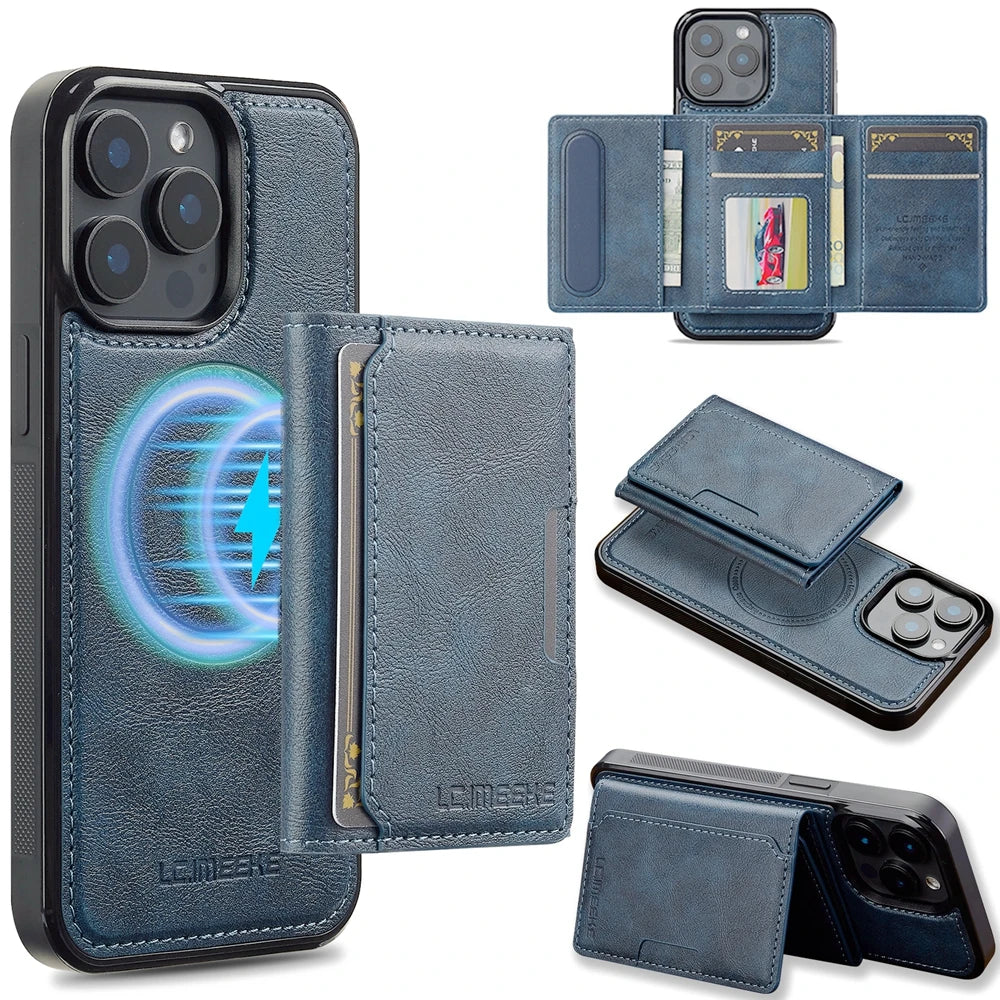 2 in 1 Magnetic Wallet Leather Case For iPhone 16 Pro Max 15 Plus Magsafe Phone Cover Fold Cards bag Kickstand