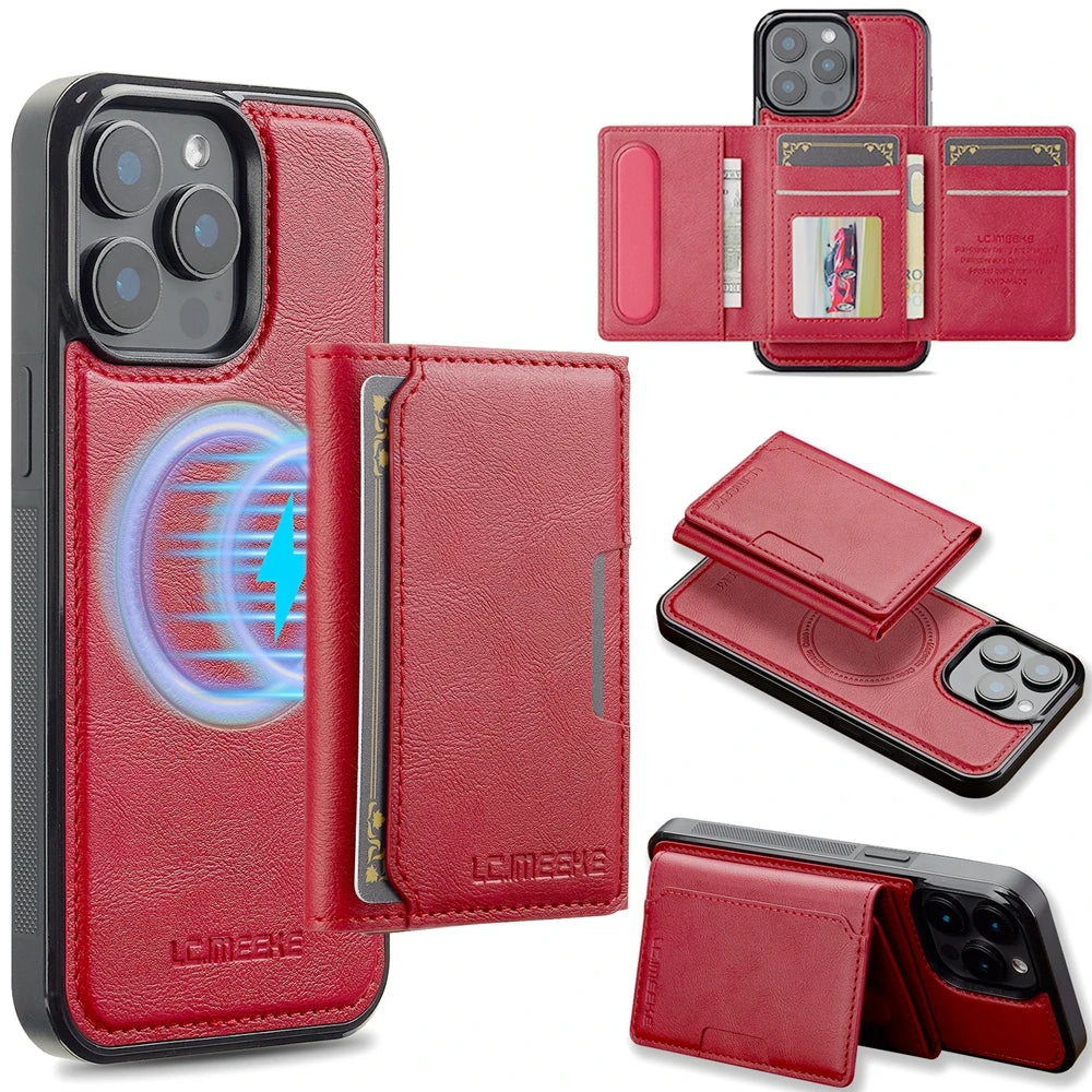 2 in 1 Magnetic Wallet Leather Case For iPhone 16 Pro Max 15 Plus Magsafe Phone Cover Fold Cards bag Kickstand