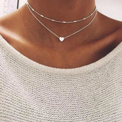 LATS Simple Pearl Choker Necklaces for Women Fashion Double Layer Chain Small Love Heart Pendant Necklace Jewelry Gift Wholesale