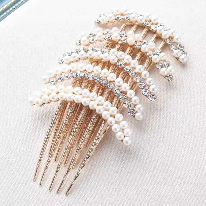 Elegant Pearl Hair Combs Hairpin for Women Luxury Crystal Bun