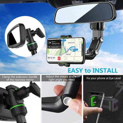 Rearview Mirror Phone Holder for Car, 360° Rotating Phone Mount, GPS Holder Universal Car Phone Holder for All Smartphones