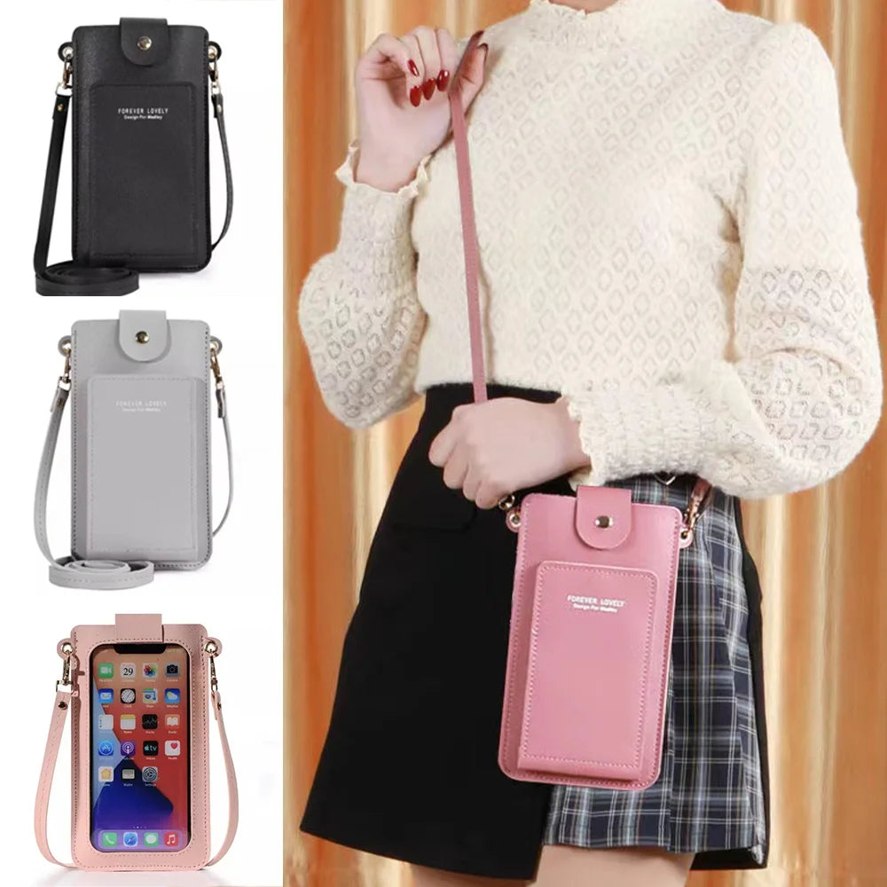 Women Mobile Phone Bag Fashion Touch Screen Shoulder Phone Bag Crossbody Bags Leather Mobile Wallet Bags IPhone 7 8/Huawei P20