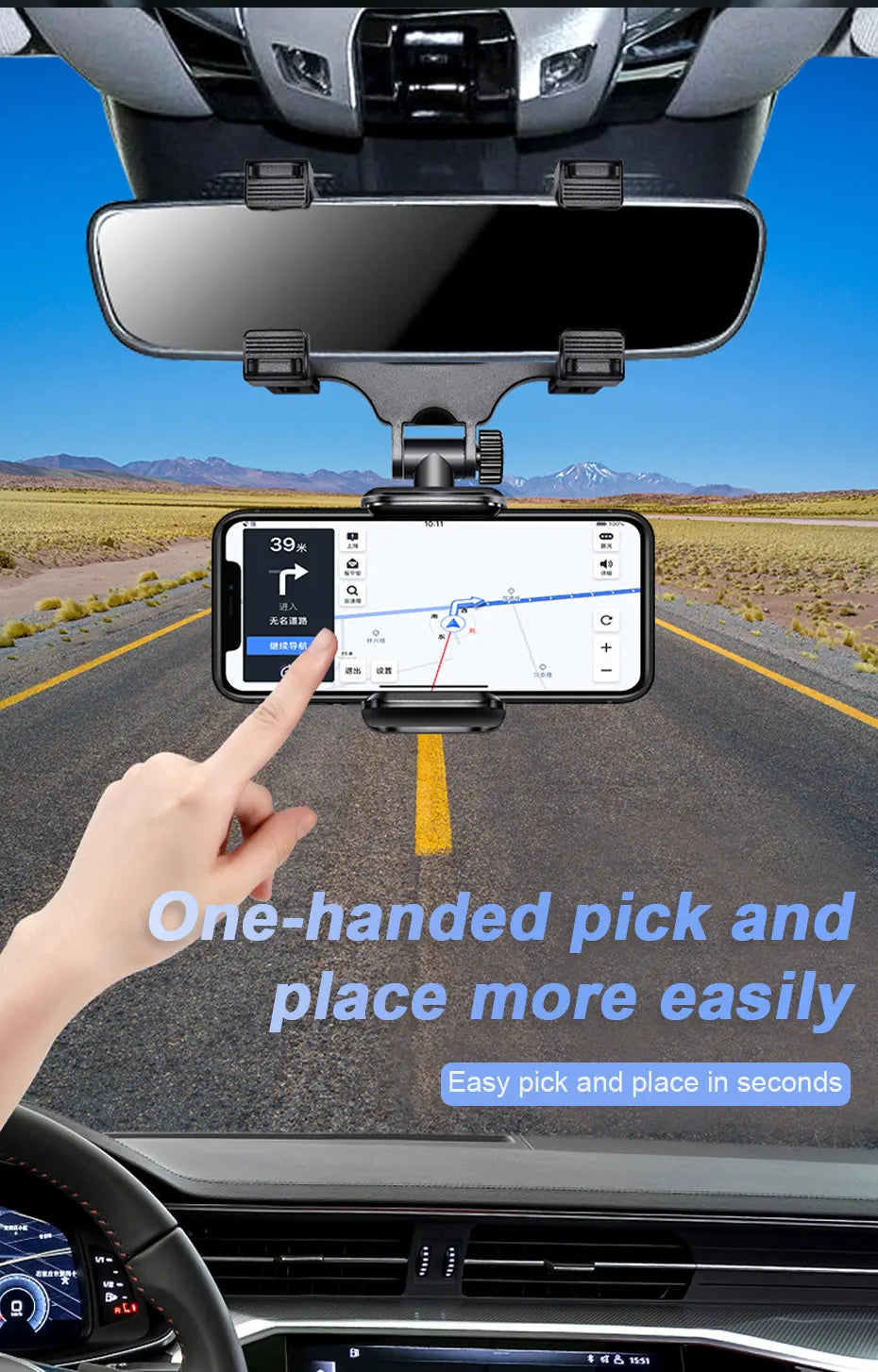 SEAMETAL Rearview Mirror Phone Holder for Car Free Rotation Adjustment Phone Mount Stable Gripper Smartphone Navigation Bracket