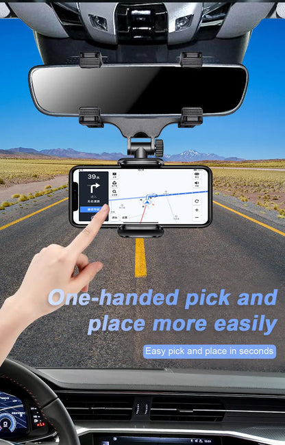 SEAMETAL Rearview Mirror Phone Holder for Car Free Rotation Adjustment Phone Mount Stable Gripper Smartphone Navigation Bracket