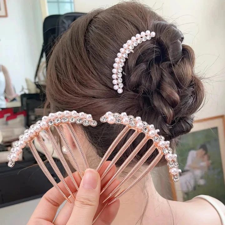 Elegant Pearl Hair Combs Hairpin for Women Luxury Crystal Bun