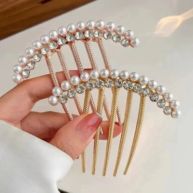 Elegant Pearl Hair Combs Hairpin for Women Luxury Crystal Bun