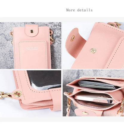 Women Mobile Phone Bag Fashion Touch Screen Shoulder Phone Bag Crossbody Bags Leather Mobile Wallet Bags IPhone 7 8/Huawei P20