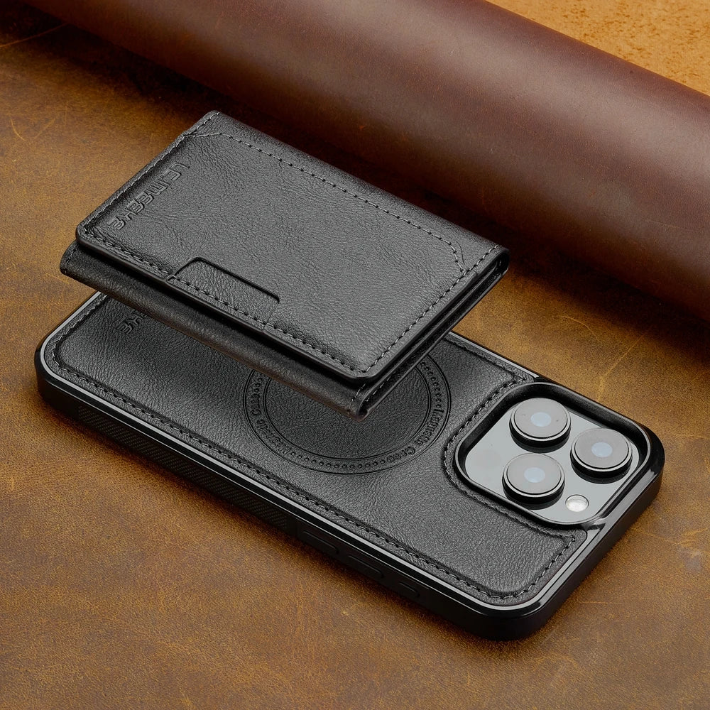 2 in 1 Magnetic Wallet Leather Case For iPhone 16 Pro Max 15 Plus Magsafe Phone Cover Fold Cards bag Kickstand
