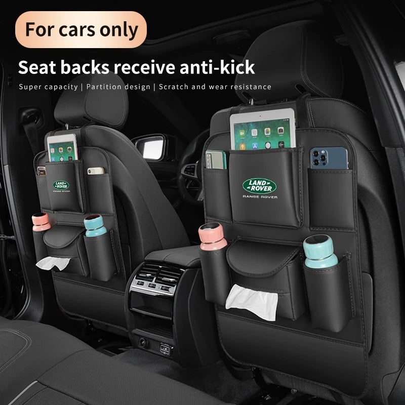 Car Seat Organizer Seat Back Storage Bag Rear Antikick Pad For Land Rover Range Rover Defender Discovery Evoque Velar Freelander