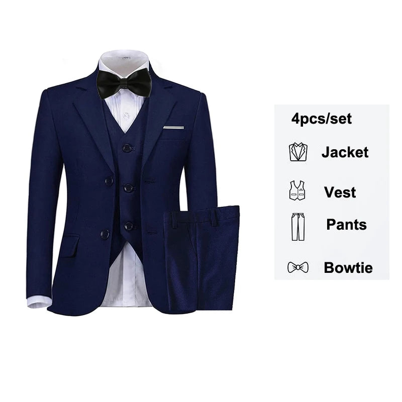 Boys Black Navy Suits Slim Fit Dress Clothes Ring Bearer Outfit Children Wedding Party Performance Costume Kids Blazer Pants