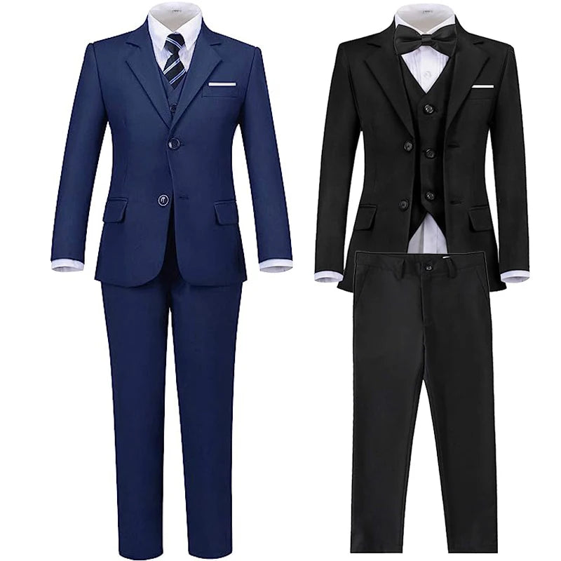 Boys Black Navy Suits Slim Fit Dress Clothes Ring Bearer Outfit Children Wedding Party Performance Costume Kids Blazer Pants