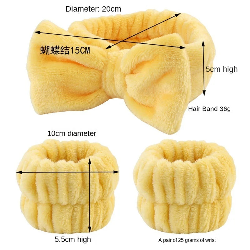 3Pcs Bow Headband Wristband Set Towel Elastic Soft Washing Face Shower Make Up Yoga Sports Skincare Headband For Women Girls