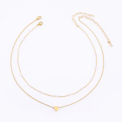 LATS Simple Pearl Choker Necklaces for Women Fashion Double Layer Chain Small Love Heart Pendant Necklace Jewelry Gift Wholesale