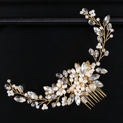 Trendy Gold Pearl Crystal Bridal Hair Comb Hair Accessories Wedding Bridal Headpiece Hair ornaments Bride Women Hair Jewelry