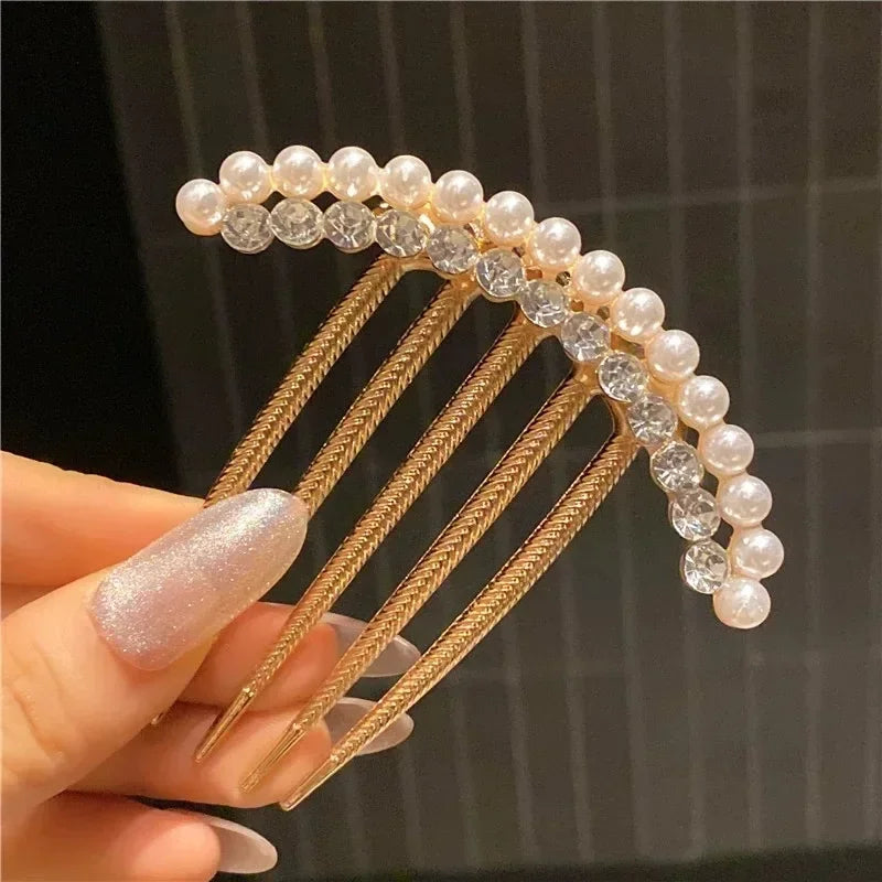 Elegant Pearl Hair Combs Hairpin for Women Luxury Crystal Bun