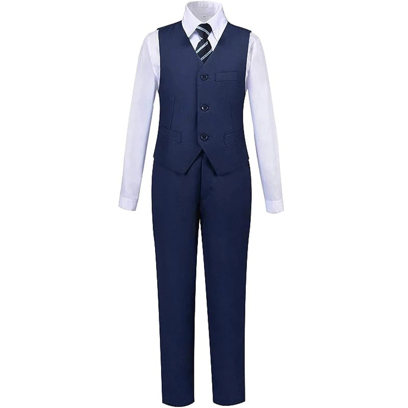 Boys Black Navy Suits Slim Fit Dress Clothes Ring Bearer Outfit Children Wedding Party Performance Costume Kids Blazer Pants