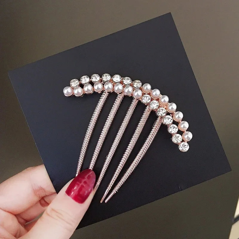 Elegant Pearl Hair Combs Hairpin for Women Luxury Crystal Bun