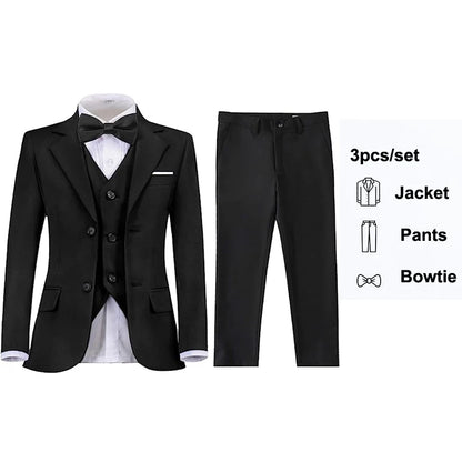 Boys Black Navy Suits Slim Fit Dress Clothes Ring Bearer Outfit Children Wedding Party Performance Costume Kids Blazer Pants