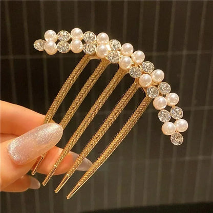 Elegant Pearl Hair Combs Hairpin for Women Luxury Crystal Bun