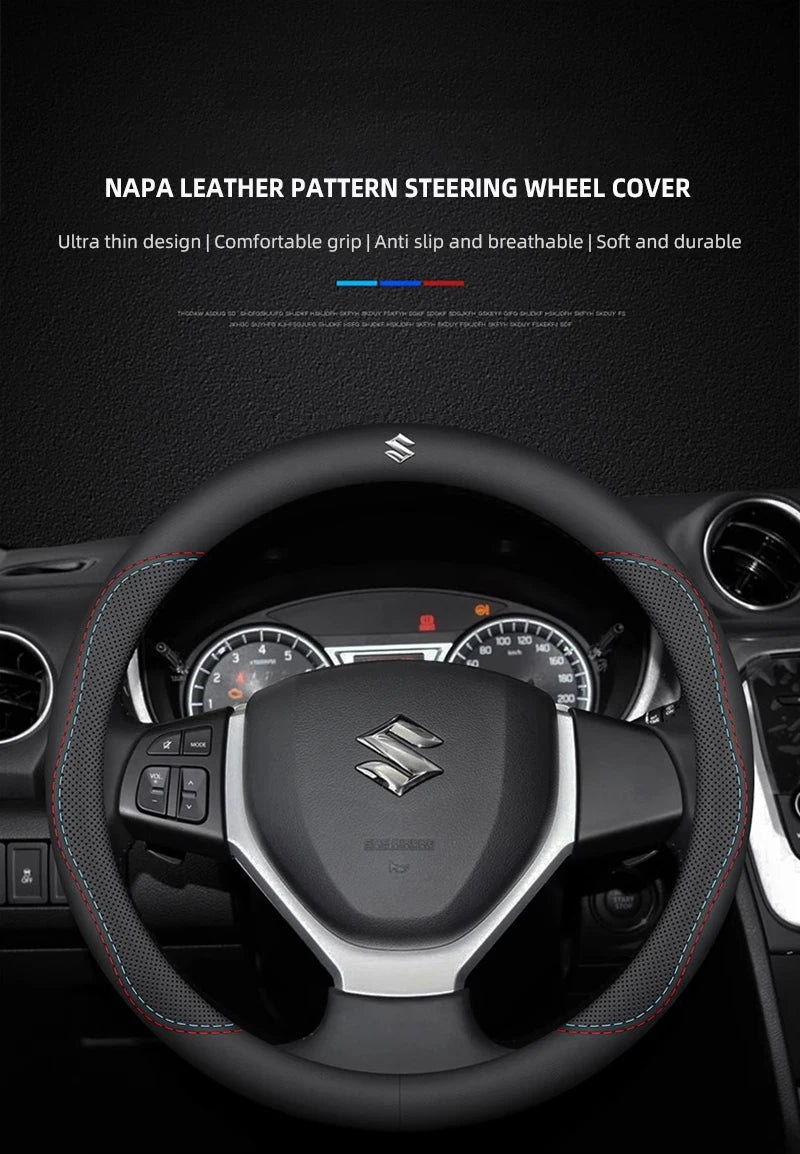 Car Leather Steering Wheel Cover Anti-slip Accessories For Suzuki Swift Jimny Baleno SX4 Ignis Vitara Alto Splash Samurai Kaiser