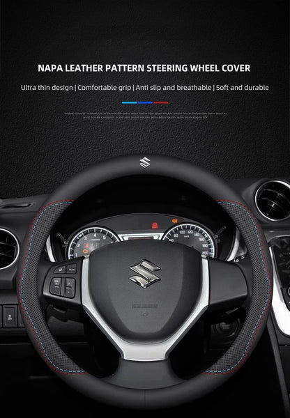 Car Leather Steering Wheel Cover Anti-slip Accessories For Suzuki Swift Jimny Baleno SX4 Ignis Vitara Alto Splash Samurai Kaiser