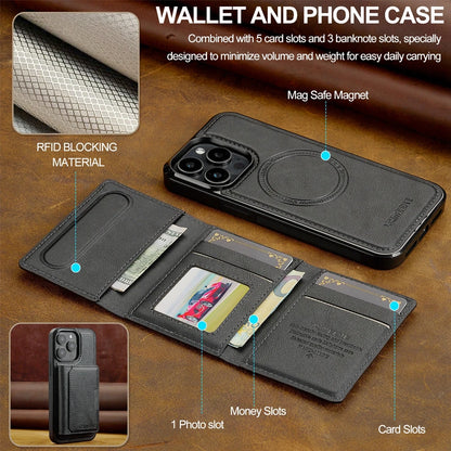 2 in 1 Magnetic Wallet Leather Case For iPhone 16 Pro Max 15 Plus Magsafe Phone Cover Fold Cards bag Kickstand