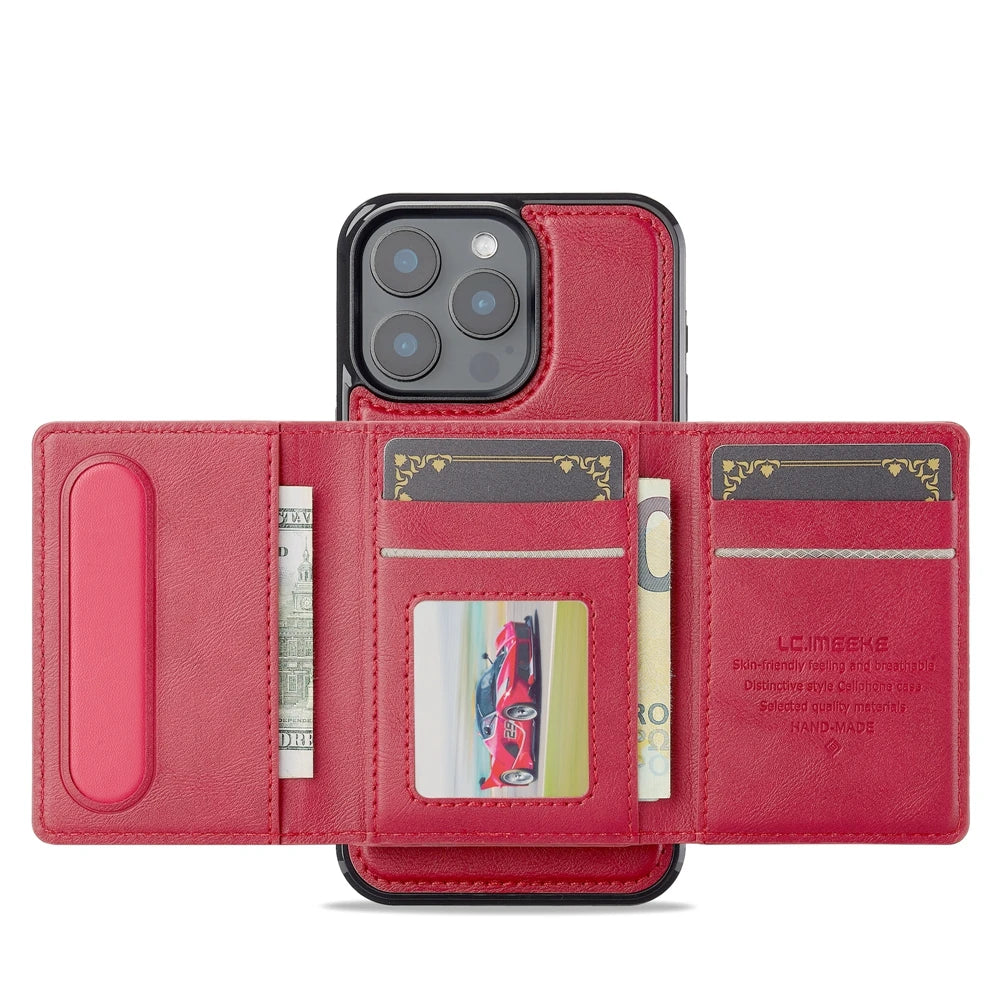 2 in 1 Magnetic Wallet Leather Case For iPhone 16 Pro Max 15 Plus Magsafe Phone Cover Fold Cards bag Kickstand