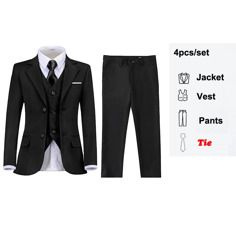 Boys Black Navy Suits Slim Fit Dress Clothes Ring Bearer Outfit Children Wedding Party Performance Costume Kids Blazer Pants