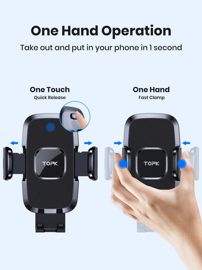 TOPK Car Phone Holder Air Vent Car Phone Mount Upgrade Hook Clip Gravity,Aluminum Car Cradle for iPhone 15 14 13 12 11 Pro Max