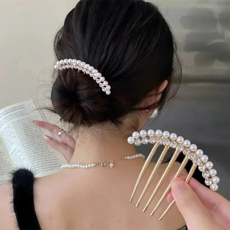 Elegant Pearl Hair Combs Hairpin for Women Luxury Crystal Bun