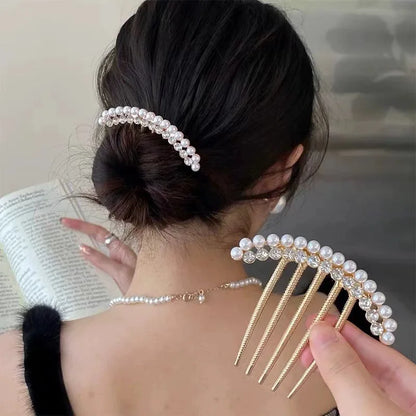 Luxury Pearl Hair Combs Women Elegant Zircon Hairpin Clips Crystal Bun Wedding Bridal Hairclaw Rhinestone Jewelry Accessories